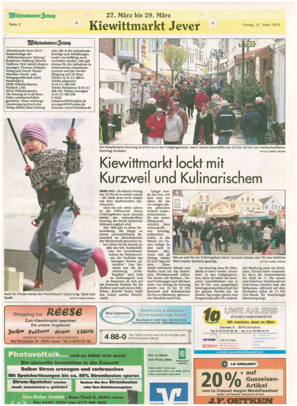 Beilage Wilhelmshavener-Zeitung zum Kiewittmarkt 2015 in Jever - Seite 2 von 3